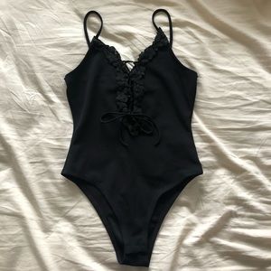 Topshop Black Lace Front Bodysuit